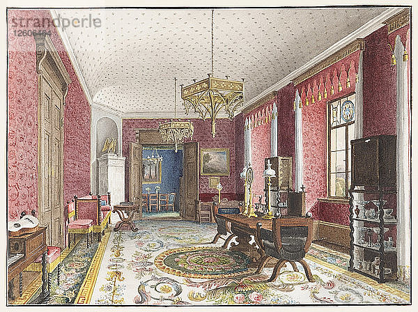 Das Rote Zimmer  Schloss Fischbach  um 1846. Künstler: Klose  Friedrich Wilhelm (1804-1863)