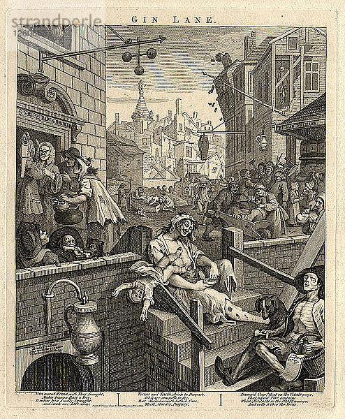 Gin Lane (Beer Street und Gin Lane 2)  1751. Künstler: Hogarth  William (1697-1764)