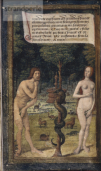 Adam und Eva (aus Lettres bâtardes)  ca. 1490-1510. Künstler: Poyet  Jean (tätig 1483-1497)