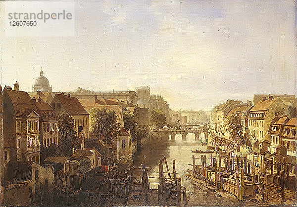 Blick auf die Lange Brücke vom Mühlendamm aus  1850. Künstler: Schwendy  Albert (1820-1902)