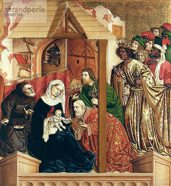 Die Anbetung der Heiligen Drei Könige. Die Flügel des Wurzacher Altars  1437. Künstler: Multscher  Hans (ca. 1400-1467)