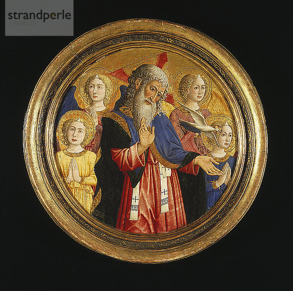 Gott der Vater mit vier Engeln und der Taube des Heiligen Geistes  um 1460. Künstler: Giovanni Francesco da Rimini (1420-1469)