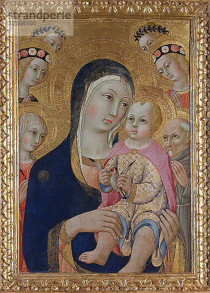 Madonna mit Kind  den Heiligen Apollonia und Bernardino und vier Engeln  um 1460. Künstler: Sano di Pietro (1406-1481)