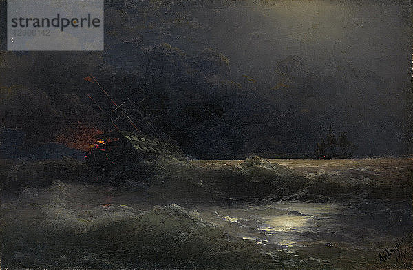 Brennendes Schiff (Eine Episode aus dem Russisch-Türkischen Krieg)  1896. Künstler: Aivazovsky  Ivan Konstantinovich (1817-1900)