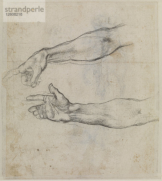 Studien zu einem ausgestreckten Arm für das Fresko Die Trunkenheit Noahs  um 1508. Künstler: Buonarroti  Michelangelo (1475-1564)
