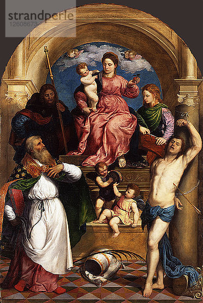 Inthronisierte Madonna mit Kind und Heiligen  um 1530. Künstler: Bordone  Paris (1500-1571)