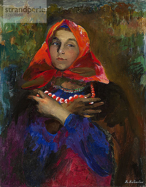 Russische Maid mit rotem Kopftuch. Künstler: Malyavin  Filipp Andreyevich (1869-1940)