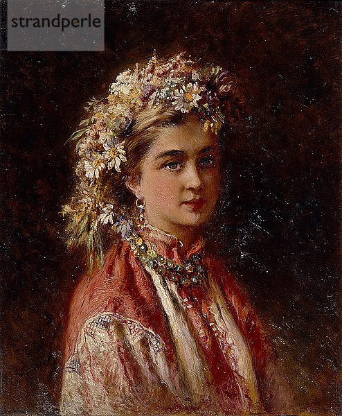 Junges Mädchen mit Blumengirlande. Künstler: Makowsky  Konstantin Jegorowitsch (1839-1915)