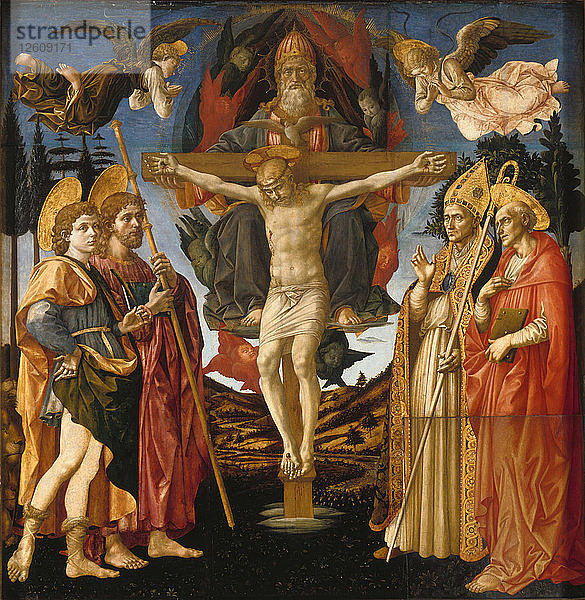 Die Heilige Dreifaltigkeit (Tafel des Altars von Pistoia Santa Trinità)  1455-1460. Künstler: Pesellino  Francesco di Stefano (1422-1457)