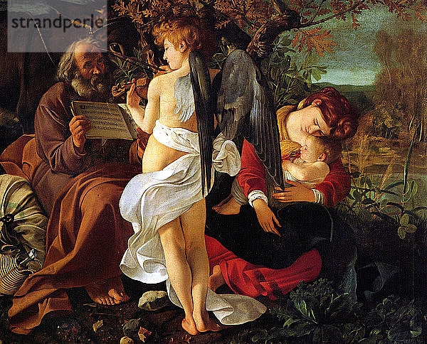 Rast auf der Flucht nach Ägypten  ca. 1597. Künstler: Caravaggio  Michelangelo (1571-1610)