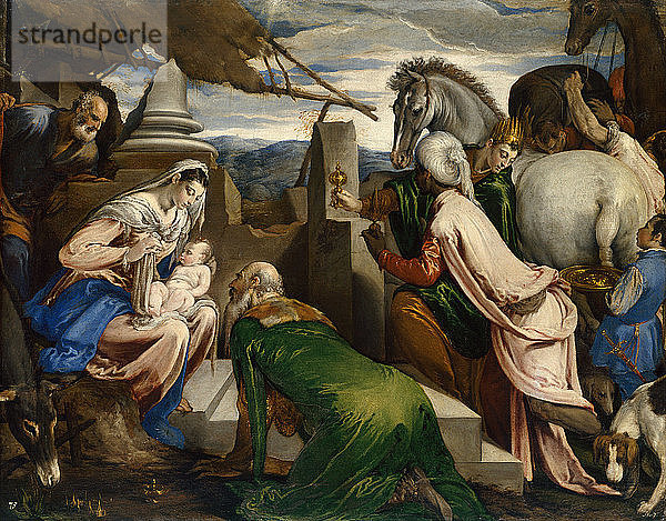Die Anbetung der Heiligen Drei Könige  um 1555. Künstler: Bassano  Jacopo  il vecchio (ca. 1510-1592)