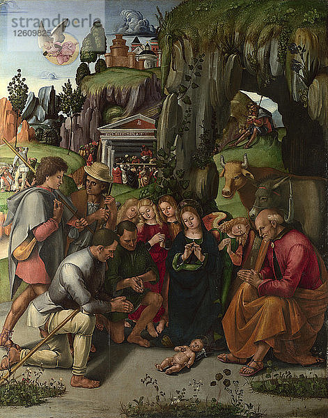 Die Anbetung der Hirten  um 1496. Künstler: Signorelli  Luca (ca. 1441-1523)