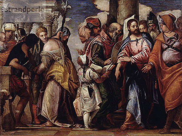 Christus und die Frau  die beim Ehebruch ergriffen wurde. Künstler: Veronese  Paolo (1528-1588)