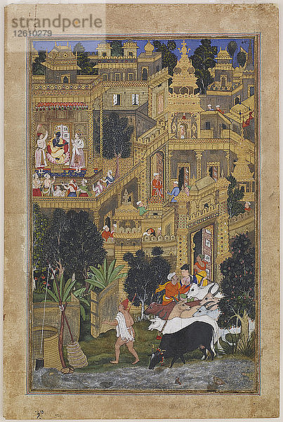 Lord Krishna in der Goldenen Stadt  um 1586. Künstler: Kalan  Kesav (tätig Ende des 16. Jh.)