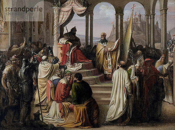 Fürst Wladimir wählt eine Religion im Jahr 988 (Ein Religionsstreit am russischen Hof)  1822. Künstler: Eggink  Johann Leberecht (1781/87-1867)