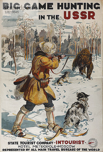 Großwildjagd in der UdSSR (Plakat der Firma Intourist)  1931. Künstler: Sawizki  Georgi Konstantinowitsch (1887-1949)