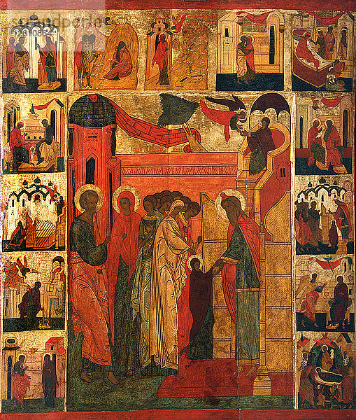 Der Einzug der heiligen Theotokos in den Tempel  16. Jahrhundert. Künstler: Russische Ikone