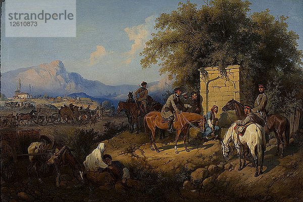 Russische Truppen überqueren das Kaukasusgebirge in Adscharien  1872. Künstler: Willewalde  Gottfried (Bogdan Pawlowitsch) (1818-1903)