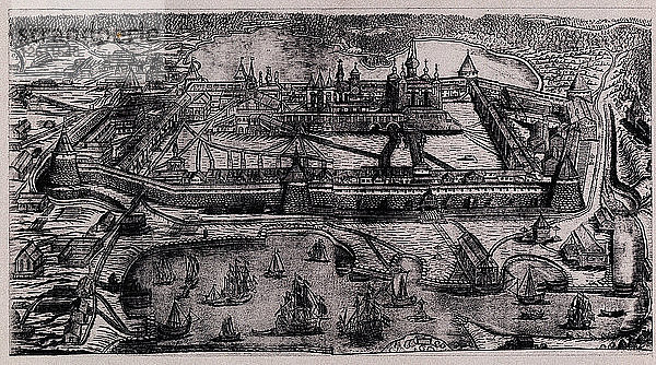 Das Solovetsky Verklärungskloster auf den Solovetsky Inseln  1744. Künstler: Subow  Alexej Fjodorowitsch (1682-nach 1750)