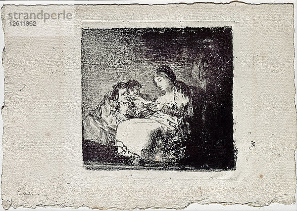 Frau  die zwei Kindern vorliest (La lectura)  1819-1825. Künstler: Goya  Francisco  de (1746-1828)