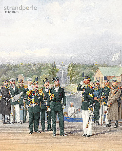 Die Leibgarde in Peterhof  1874. Künstler: Balaschow  Pjotr Iwanowitsch (?-1888)