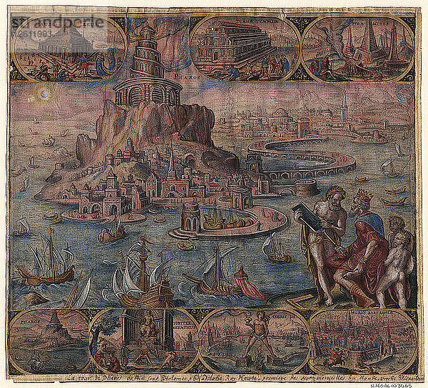 Der Leuchtturm von Alexandria (aus der Serie Die achten Weltwunder) Nach Maarten van Heemskerck  1572. Künstler: Galle  Philipp (1537-1612)