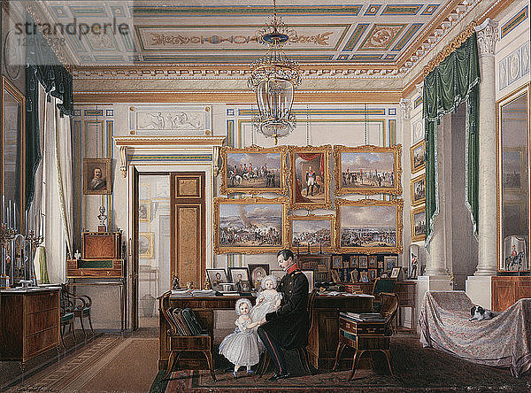 Die Innenräume des Winterpalastes. Das Arbeitszimmer von Kaiser Alexander II.  1850er Jahre. Künstler: Hau  Eduard (1807-1887)