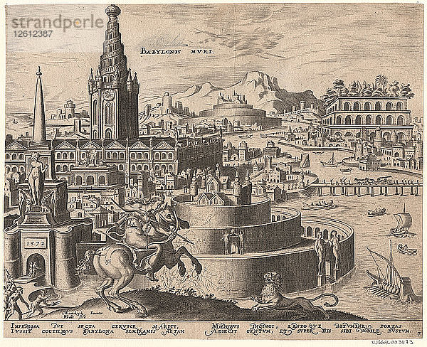 Die Mauern von Babylon (aus der Serie Die achten Weltwunder) Nach Maarten van Heemskerck  1572. Künstler: Galle  Philipp (1537-1612)