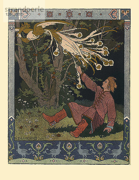 Illustration für das Märchen von Iwan Zarewitsch  dem Feuervogel und dem grauen Wolf  1902. Künstler: Bilibin  Iwan Jakowlewitsch (1876-1942)