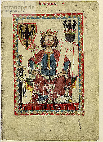 Heinrich VI. (1165-1197)  Kaiser des Heiligen Römischen Reiches (aus dem Codex Manesse)  zwischen 1305 und 1340. Künstler: Anonym