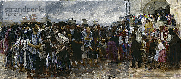 Bettler vor der Kirche  1889. Künstler: Woroschnikow  Iwan Iwanowitsch (1848-1919)