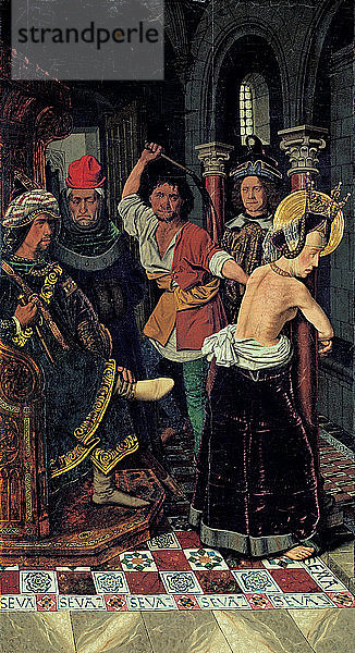 Die Geißelung der Heiligen Engratia  um 1475. Künstler: Bermejo  Bartolomé (ca. 1440-ca. 1498)