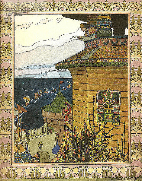 Illustration zu dem Märchen Die weiße Ente  1902. Künstler: Bilibin  Iwan Jakowlewitsch (1876-1942)