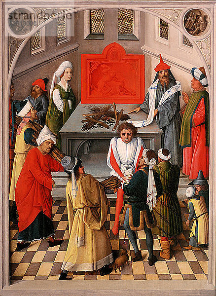 Die Opferung der Juden  um 1465. Künstler: Meister der Manna-Sammlung (tätig 1460-1470)