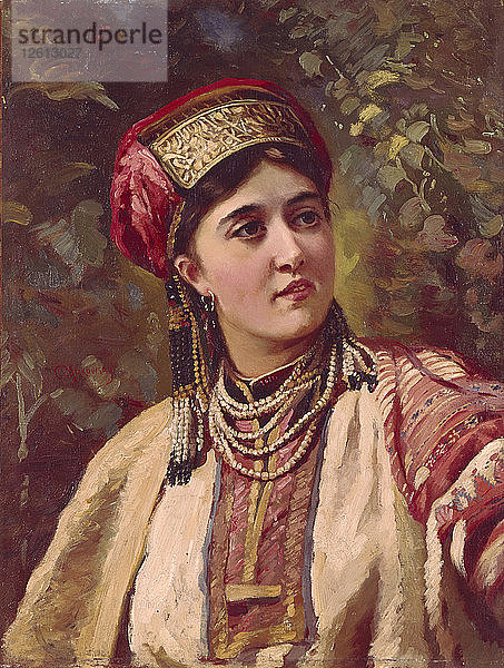 Mädchen in traditioneller Kleidung. Künstler: Makowsky  Konstantin Jegorowitsch (1839-1915)