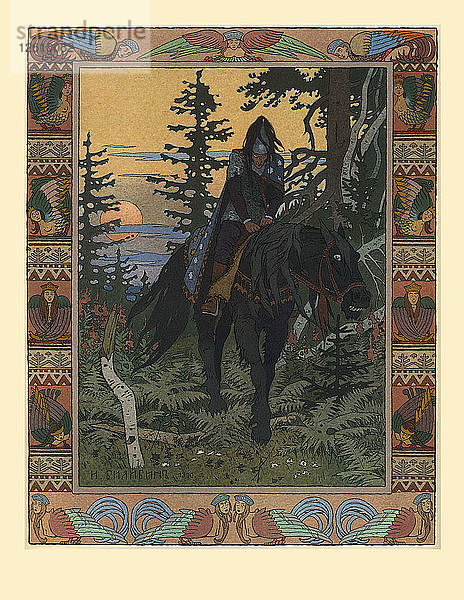 Illustration für das Märchen von Wassilissa der Schönen und dem weißen Reiter  1900. Künstler: Bilibin  Iwan Jakowlewitsch (1876-1942)