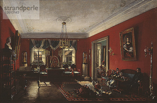 Der Salon im Nashchokin-Haus in Moskau  Anfang der 1840er Jahre. Künstler: Podklyuchnikov  Nikolai Ivanovich (1813-1877)