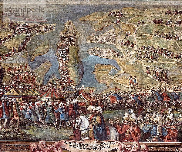 Die Belagerung von Malta. Ausschnitt. Künstler: Perez dAleccio (da Lecce)  Matteo (1547-1616)