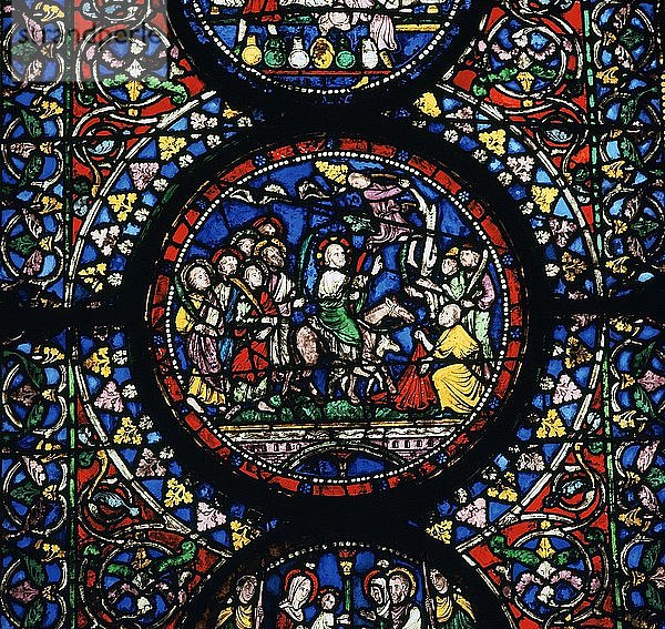 Glasmalerei  Darstellung des Einzugs Christi in Jerusalem  12. Jahrhundert. Künstler: Unbekannt