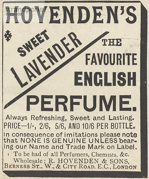 Hovendens Sweet Lavender Parfüm  1893. Künstler: Unbekannt