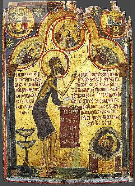 Der heilige Johannes der Vorläufer mit Szenen aus seinem Leben  13. Jahrhundert. Künstler: Byzantinische Ikone