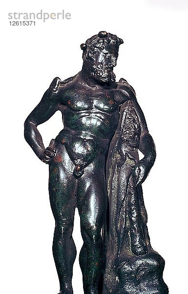 Römische Bronzestatuette des Herkules mit Löwenfell und Keule  1.-2. Jahrhundert v. Chr. Künstler: Unbekannt