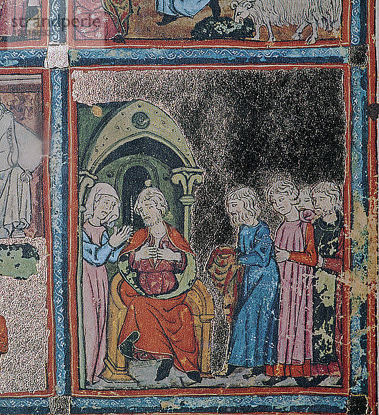 Josephs Brüder zeigen ihrem Vater seinen blutbefleckten Mantel  14. Jahrhundert. Künstler: Unbekannt