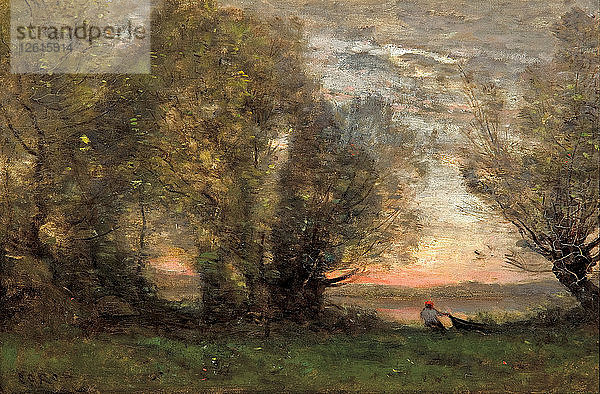Der Fischer  Abendstimmung  ca. 1860-1870. Künstler: Corot  Jean-Baptiste Camille (1796-1875)
