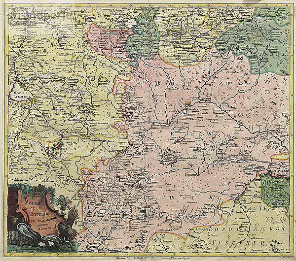 Karte des Moskauer Gouvernements und Teile der angrenzenden Provinzen  1745. Künstler: Anonymer Meister