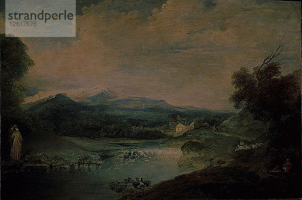 Landschaft mit Wasserfall  um 1714. Künstler: Watteau  Jean Antoine (1684-1721)