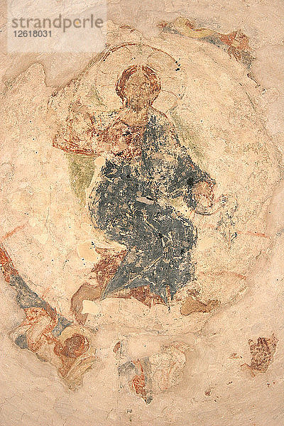 Die Himmelfahrt Christi  1313. Künstler: Altrussische Fresken
