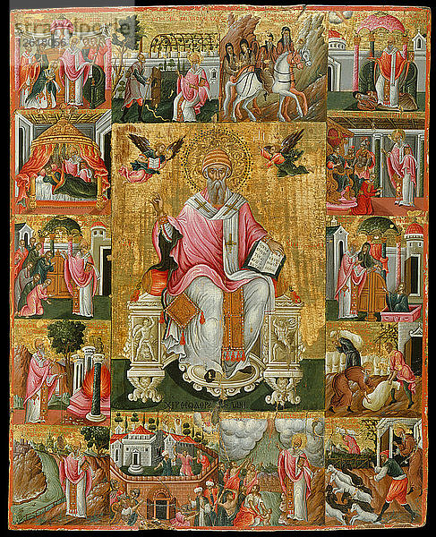 Heiliger Spyridon  Bischof von Trimythos mit Szenen aus seinem Leben  zweite Hälfte des 17. Künstler: Poulakis  Theodore (1622-1692)