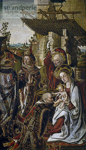 Die Anbetung der Heiligen Drei Könige  um 1490-1499. Künstler: Osona (Orsona)  Rodrigo de (tätig 1465-1514)