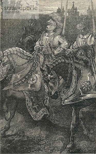 Otterburn - Der Vormarsch von Hotspur  (1388)  um 1910. Künstler: Unbekannt
